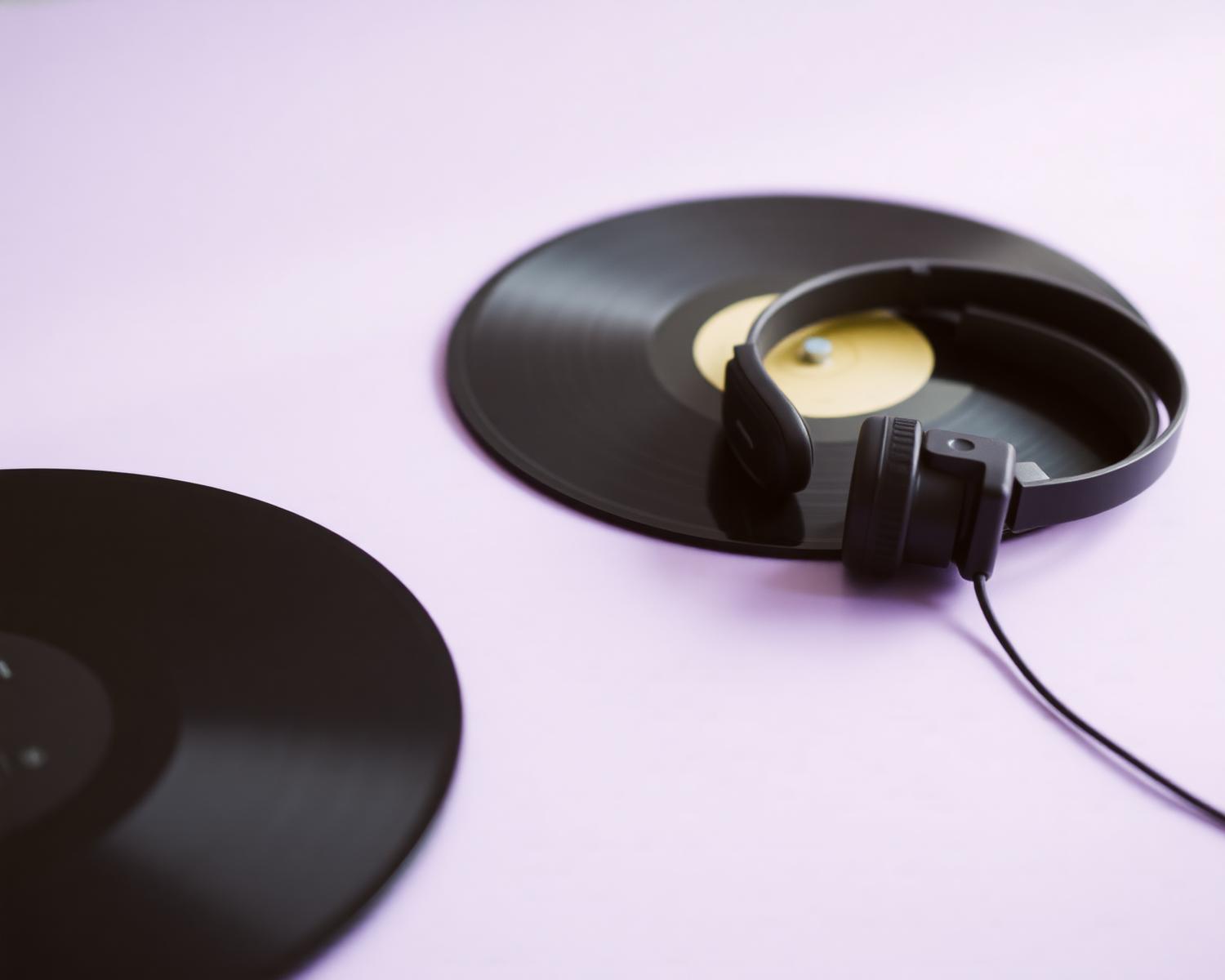 Vinyl records and headphones